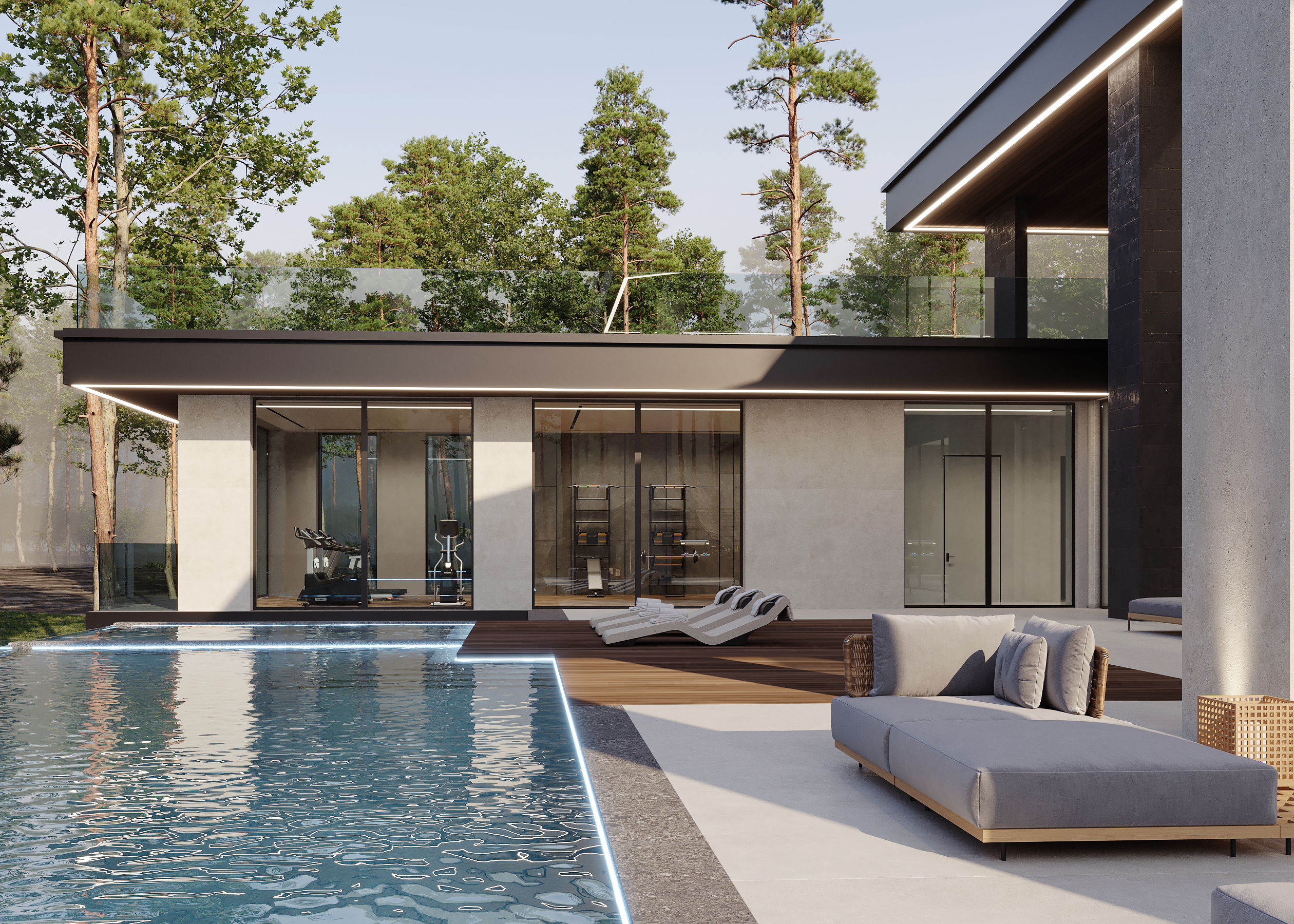Современная резиденция с панорамной террасой и бассейном